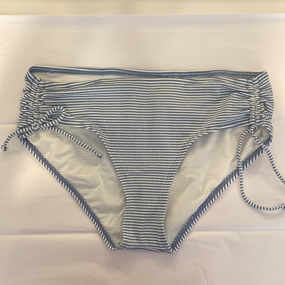 LOFT Blue and White Striped Bikini Bottoms (BOTTOMS ONLY)